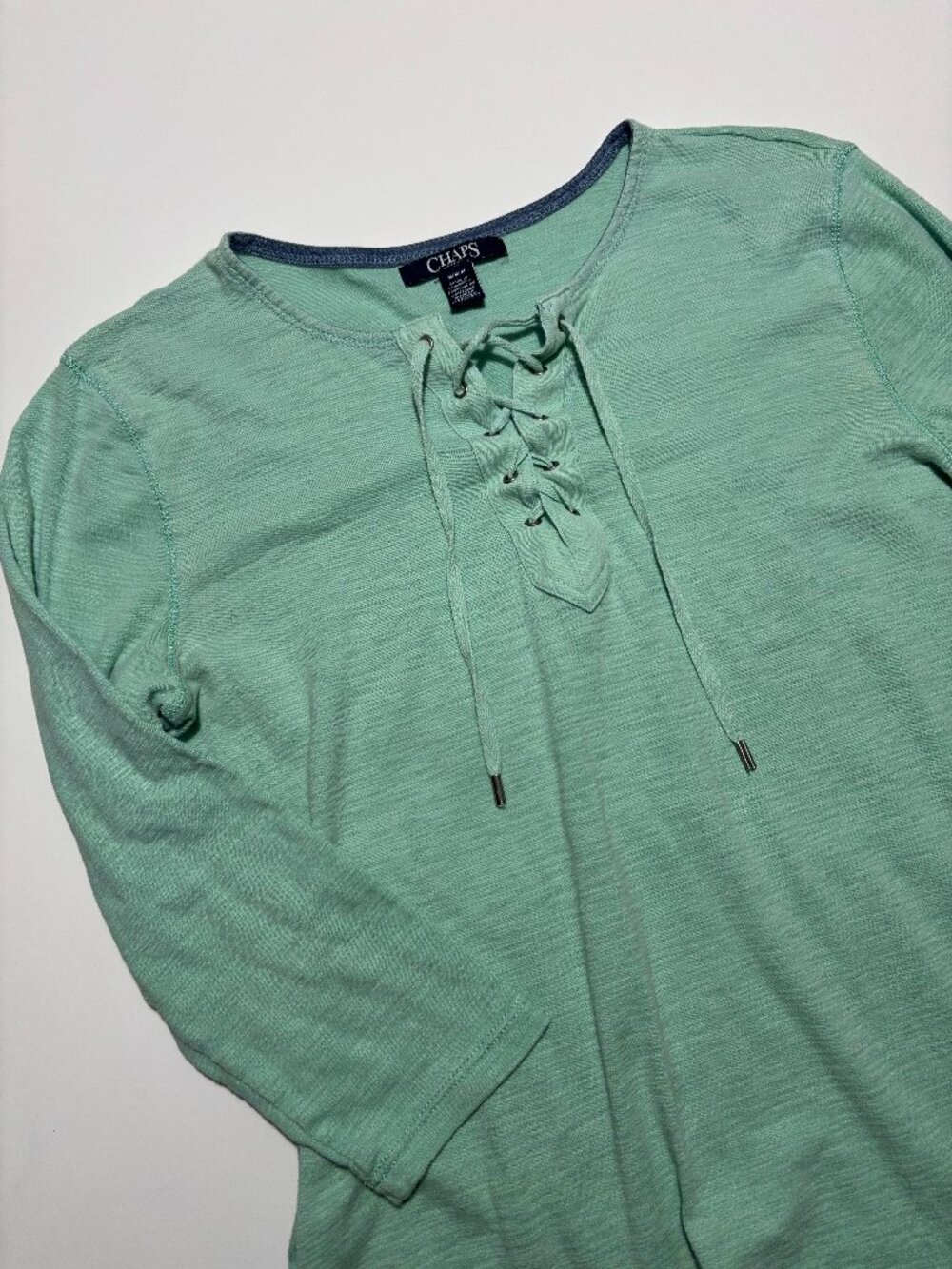 Chaps Seafoam / Mint Green Coastal Cotton Henley 3/4 Long Sleeve Top